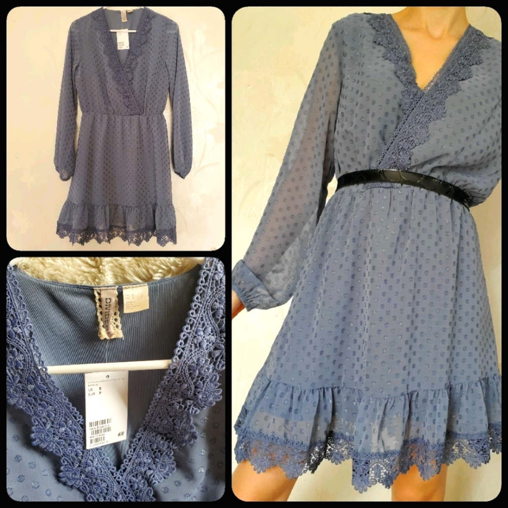 H&M Small blue chiffon women's dress. NWT.